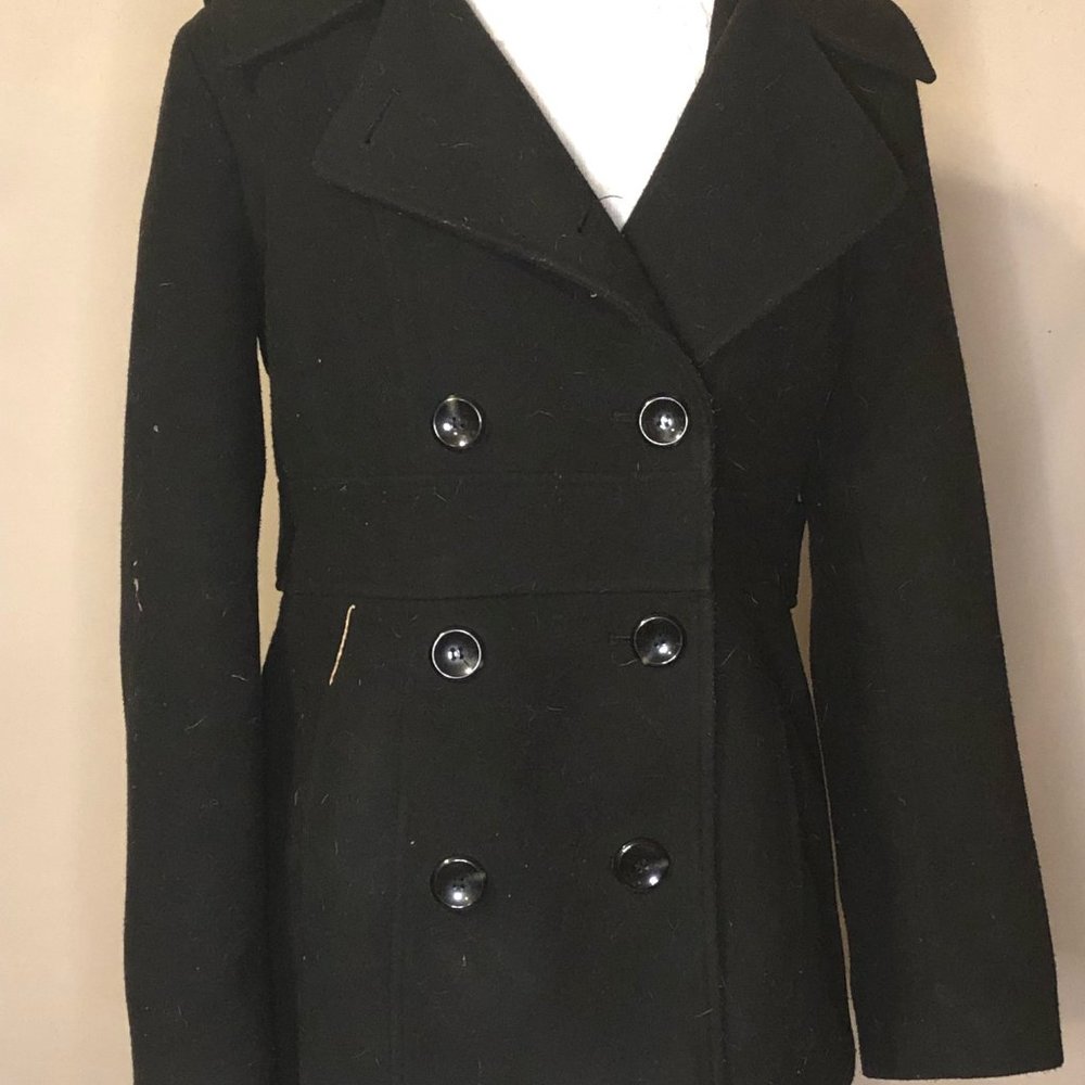 Style & Co Stretch Black Hooded Pea Coat  Poly, Sz S